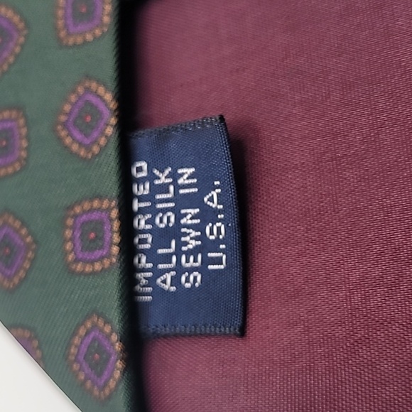Saville Row 100% Silk Green Purple Geometric Men's Tie - Picture 3 of 3